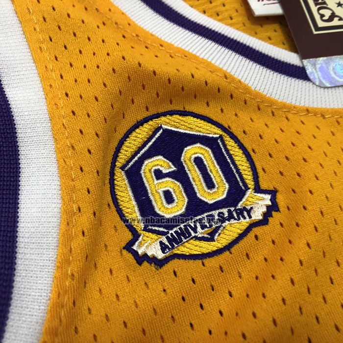 Camiseta Los Angeles Lakers Kobe Bryant NO 24 60th Anniversary Mitchell & Ness 2007-08 Amarillo